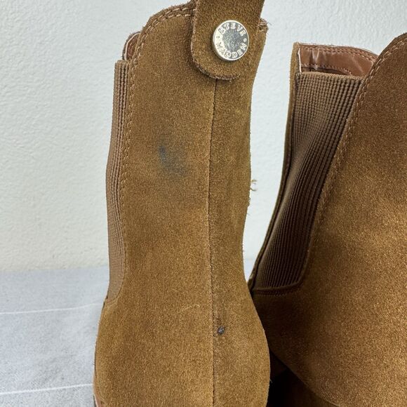 Steve Madden Mooris Suede Wedge Chelsea Booties Ankle Boots Chestnut Brown 11 - Picture 4 of 14